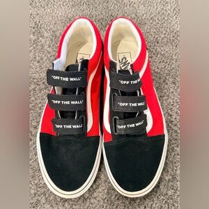 Vans Men's Red and Black Velcro Sneakers